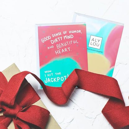 ALY LOU Funny Anniversary Card Birthday Card for Her Him/Husband Boyfriend/Girlfriend Wife/Sarcastic Greeting Card (Good sense of humour, dirty mind and beautiful heart. Wow I hit the jackpot!)