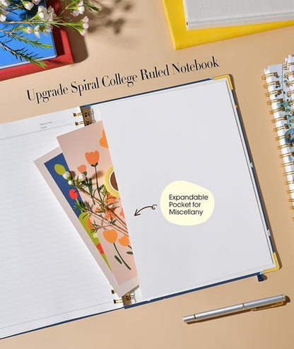 Cute Spiral Notebook Journal for Women, 160 Pages Lined Notebooks 5.75” x 8.38”, A5 Hardcover Spiral Journals with 100 GSM Thick Paper, College Ruled Notebook for Writing Work School, Navy Dots