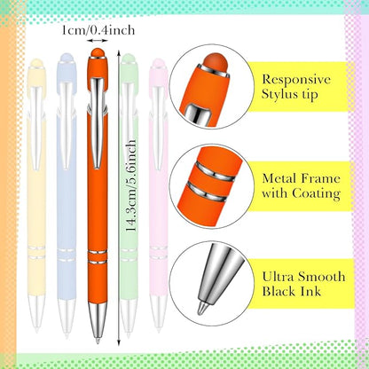 Zonon 38 Pieces Rubberized Ballpoint Pen with Stylus Tip Stylish Metal Pen Capactive Styli with Soft Rubberized Grip, Black Ink for Most Devices(Chic Colors)