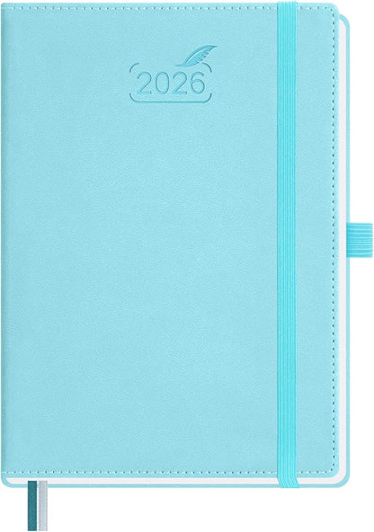 BEZEND 2026 Planner Weekly and Monthly (6" x 8.5") Daily Calendar with Half-Hourly Timeslots & Tabs (Jan-Dec) Note & Expenses, Pen Holder, Inner Pocket, Vegan Leather Hardcover - Sky Blue