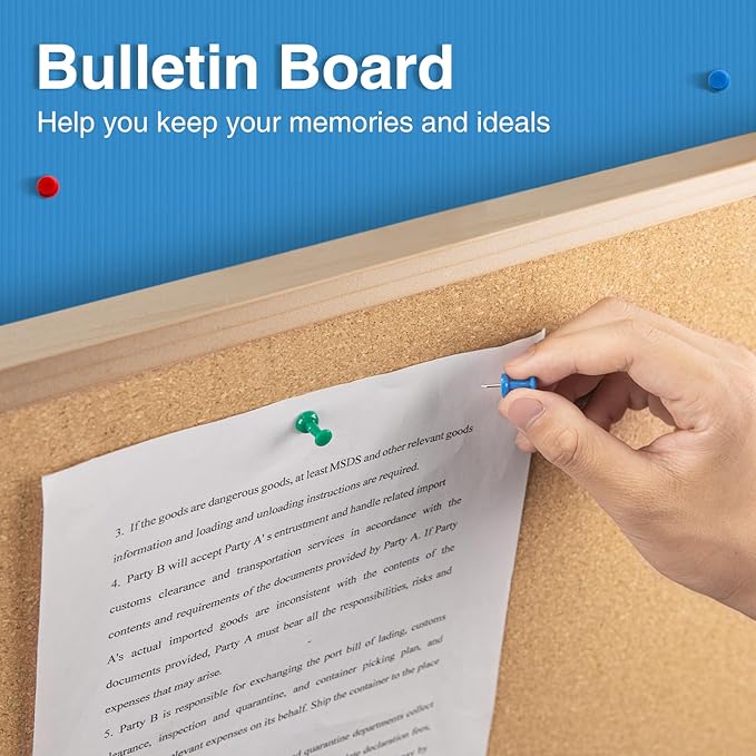 OWLKELA 24'' x 36'' Cork Board Bulletin Board, Wooden Framed Corkboard, Wood Oak Frame Corkboard, Vision Board and Decorative Hanging Pin Board