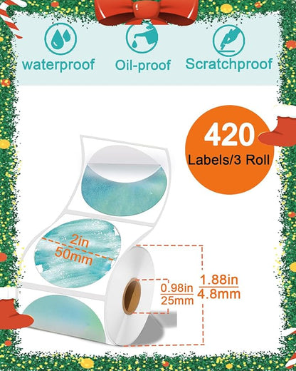 2 inch Round Thermal Labels, Labels for Printer M110 M108 M220 M260 M120 M221 Print Master Label Refill, Circle Thermal Printer Labels for Marklife P50 Clabel 221B, T50, 430/3Roll, Foggy Field