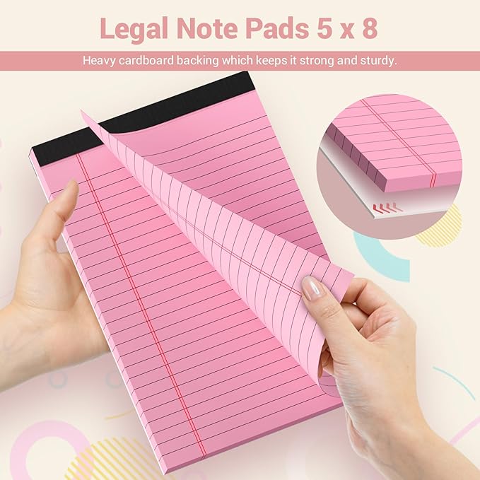 Legal Pads 5x8 Colored Note Pads, 4 Pack College Ruled Notepads 5x8 Lined Paper, Colored Notebook Paper Writing Pads 30 Sheets per Colored Paper Small Legal Pads 5x8 for Home Office School Supplies