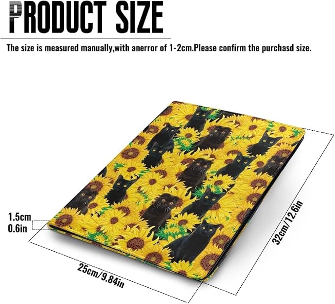Black Cat Sunflower Portfolio Folder Leather Padfolio with A4 Size Clipboard Clip for Business Resume Interview Document Sleeve Binder Folder for Men/Women