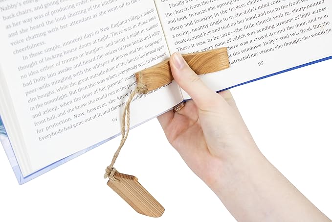 Handmade Wooden Book Page Holder - Wooden Thumb Bookmark - Novel Reading Accessories, Book Gadgets, Presents for Readers, Book Lovers Gifts, Bookworm (Ash Natural)