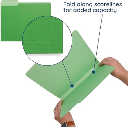 100 Blue Summit Supplies Green File Folders, Two-Tone, 1/3 Cut Tabs, Letter Size, Durable 11pt Paper, File Folders Green, Bulk 100 Pack