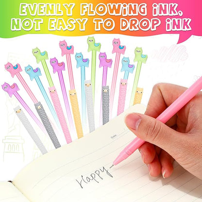 Tenare 20 Pieces Lama Pens Alpaca Gel Ink Pens Kawaii Cute Animal Black 0.5 mm for Kids