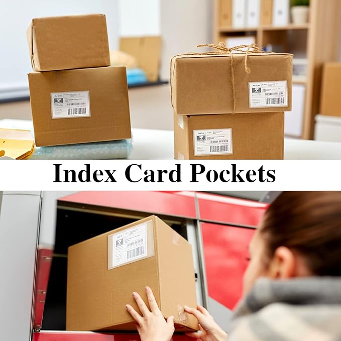 36 Pack Adhesive 4" x 6" Index Card Pockets with Top Open for Loading, Clear Plastic Labels Holders for Organizing, Storage Bins, Library Card, Totes, Shelves