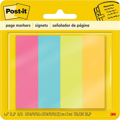 Post-it Page Markers, Assorted Colors, 1 in x 3 in, 50 Sheets/Pad, 4 Pads/Pack (671-4AU)
