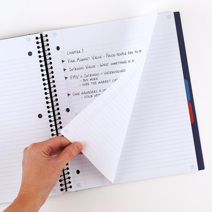 Five Star Advance Spiral Notebook + Study App, 3 Subject, College Ruled Paper, 8-1/2" x 11", 150 Sheets, Spiral Guard, Movable Tabbed Dividers and Pockets, Blue (73138)