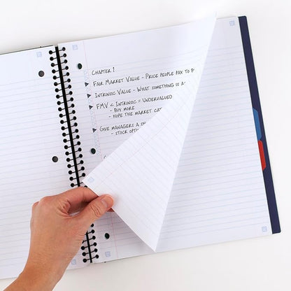 Five Star Advance Spiral Notebook + Study App, 3 Subject, College Ruled Paper, 8-1/2" x 11", 150 Sheets, Spiral Guard, Movable Tabbed Dividers and Pockets, Blue (73138)