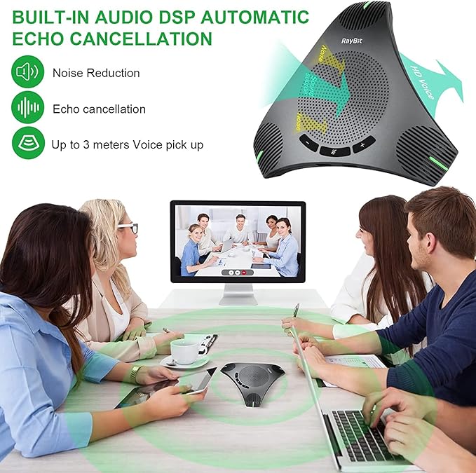 USB Speakerphone with Dual Hub - Conference Room Omnidirectional Microphone and Speaker, Computer Speakers with Microphone for Home Office, 360° Voice Pickup & Noise Reduction Mics for 8-10 People