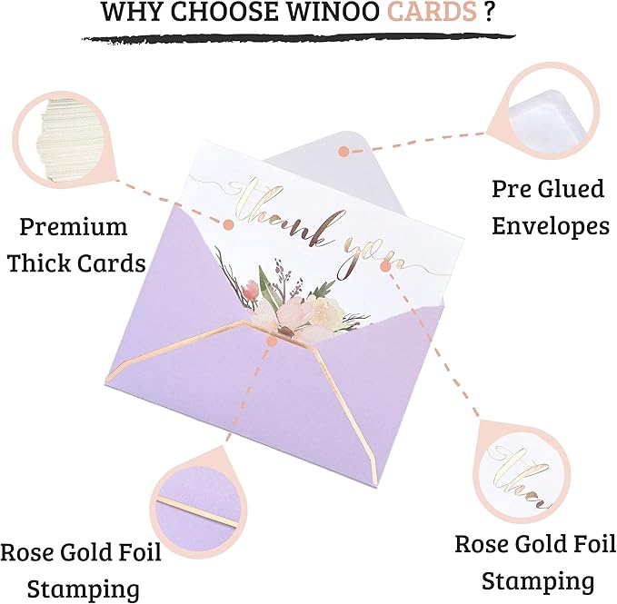 Heavy Duty Thank You Cards with Envelopes - 36 PK - Gold Thank You Notes 4x6 Inches Baby Shower Thank You Cards Wedding Thank You Cards Small Business Graduation Funeral Bridal Shower (Violet)