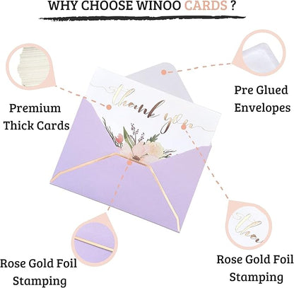 Heavy Duty Thank You Cards with Envelopes - 36 PK - Gold Thank You Notes 4x6 Inches Baby Shower Thank You Cards Wedding Thank You Cards Small Business Graduation Funeral Bridal Shower (Violet)