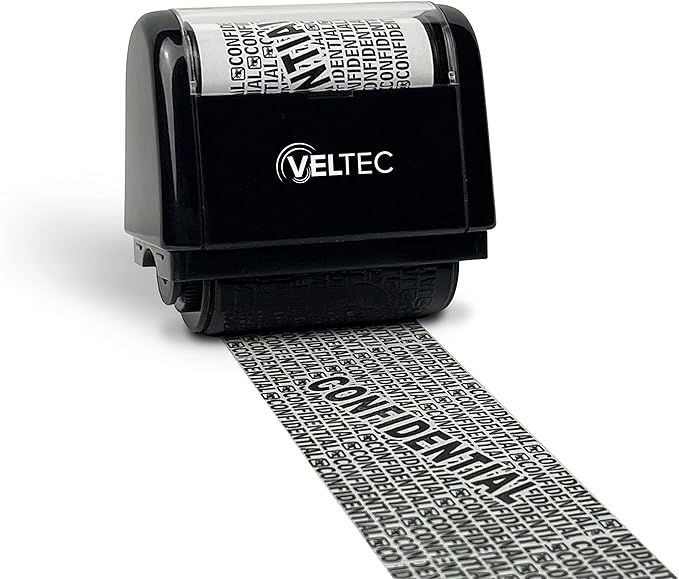 Veltec ID Protector Ink Roller - Identity Theft Protection Roller Stamp (Black, Stamp Only)