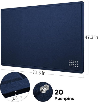 Large Bulletin Board - 72 x 48 Inches, Decorative Felt Pin Board for Wall - 6' x 4' Foldable Photo Display Board with Self-Adhesive Tape, Includes 20 Push Pins - Dark Blue