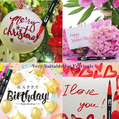 100 Art Markers Set for Adult Coloring Books No Bleeding,Bullet Journal Pens Watercolor Markers for Artists Painting Calligraphy Dual Tip Markers Brush and Fine for Kids Teens Women Drawing Coloring