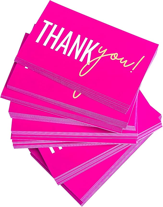 RXBC2011 Gratitude Glow Thank You Cards Hot Pink and Gold appreciation Pack of 100