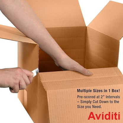 Aviditi MD242412 Multi-Depth Corrugated Box, 24" Length x 24" Width x 12" Height, Kraft (Bundle of 10)