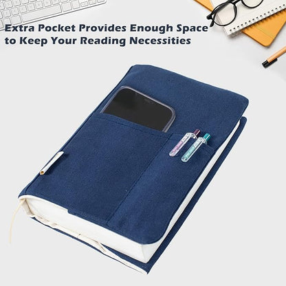 Canvas Book Covers, Washable Book Protector, Book Cover for Paperback Novels, Adjustable Book Cover for Hardcover with Pockets for Pen, Soft Cover Books, Book Lovers Gifts