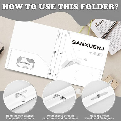 Folders with Pockets,SANXUEWJ 30 Pack Two Pocket Folders Business Card Holder Plastic Folders with Prongs for School Office Filing Cabinet Resume Portfolio (White)