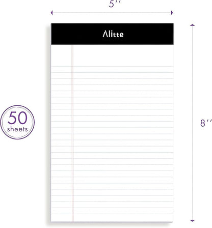 Legal Notepads 5x8, Pack of 6 - Perforated Narrow Ruled Writing Pad - Premium Thick Paper, No Ink Bleeding - Blank Legal Pads For Home, Office, School, Business - 50 Sheets Per Notebook
