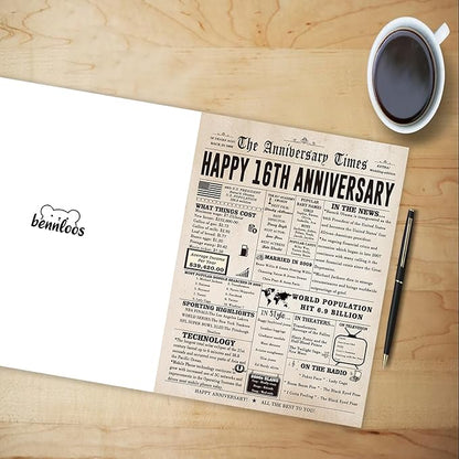 Funny 16th Wedding Anniversary Card, Lovely 16th Anniversary Cards for Her Him, Retro 16 Years Anniversary Card Gift for Parents, Romantic 16 Years Married Aday Gift