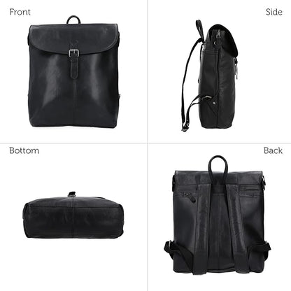 Gusti Leather Backpack for Men and Women - Kieran Leather Laptop Backpack, Genuine Goatskin Leather Bag, Spacious Interior with Snap Lock Closure, Black Leather Backpack for Women and Men, 11L