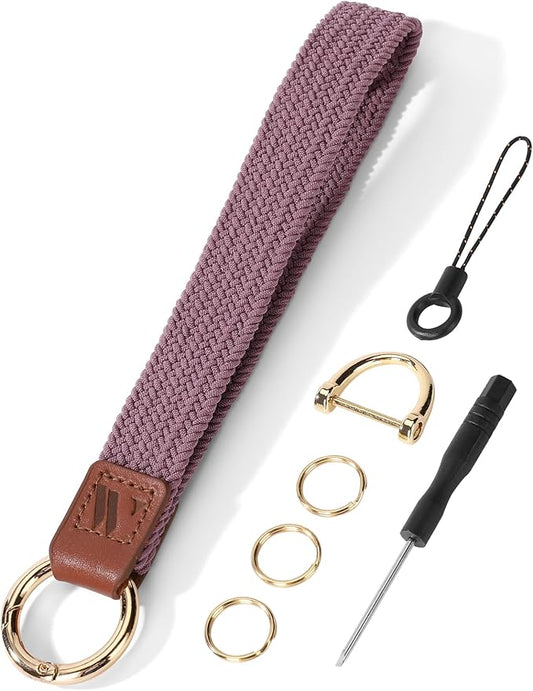 Wristlet Keychain for Women Stretchy Wrist Keychain Lanyard for Phone Case Wallet Id Card Badges (Smoke Violet)