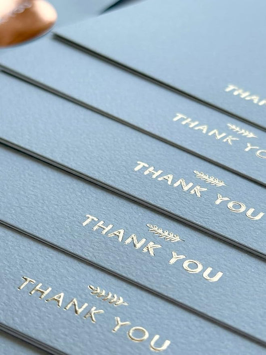 RUN2PRINT (36 Pack Thank You Cards With Envelopes & Stickers - Elegant Blue - Emboss Gold Foil Pressed - Blank Notes Wedding, Bridal, Baby Shower, Business and Formal All Occasion Cards