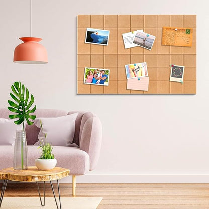 Bulletin Board 6 Pack Large Pin Board 11.8" x 11.8", Felt Board Tiles with 30 Push Pins Alternative to Cork Board for Wall Damage-Free, Self Adhesive Notice Board Memo Board for Home Office