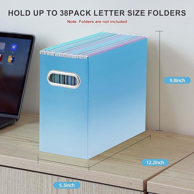 Oterri File Organizer, Small Storage Box, Cardboard File Folder Organizer, Collapsible File Box, Hanging File Organizer for Letter Size, Portable File Box, Only Box (Gradient Light Blue,2 Packs)