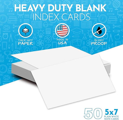 Home Advantage 5x7 Blank Index Cards - Our 50 Pack of Blank Notecards Use Heavy Duty Cardstock to Make Them Bleed Proof - These Plain Index Cards Make Perfect Blank Flashcards & Blank Note Cards