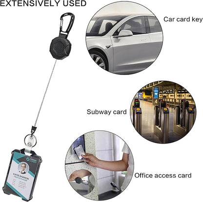 2 Pack Heavy Duty Retractable Badge Reel ID Badge Holder with Breakaway Lanyard Retractable Key Chain Carabiner with ID Cards Holder Cool Tactical ID Holder with Clip