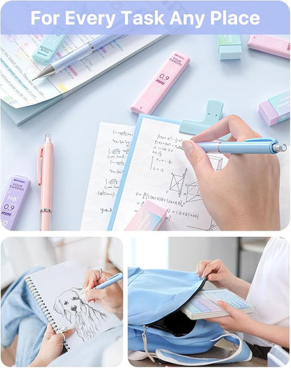 Four Candies 0.9mm Mechanical Pencil Set - 6PCS Cute Pencils with 360PCS HB & 2B Lead Refills, 3PCS Pastel Erasers and 9PCS Eraser Refills, Aesthetic School Supplies for Student Writing Drawing
