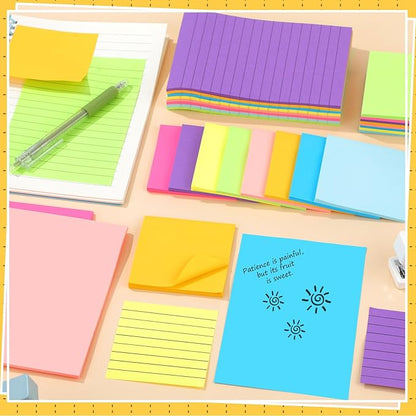 Yexiya 64 Pcs Lined Sticky Notes Self Stick Notes with Lines Bright Assorted Colors Sticky Pad for Home Office Products Post Memos, 1920 Sheets(4 x 6 Inch, 3 x 3 Inch,Multi Color)