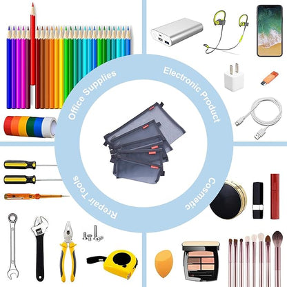 pendancy Mesh Zipper Pouch 5pcs Lightweight Nylon File Folders Document Organizer Cosmetic Bags Accessories Storage for Travel and Office Supplies (Grey, A4 A5 A6)