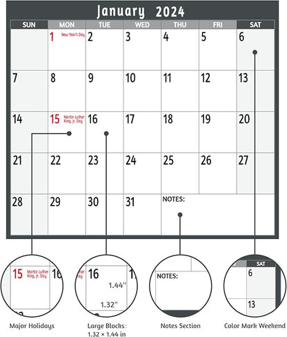2024 Dry Erase Calendar – Large Yearly Wall calendar 2024, 38.2'' x 25.2'', 2-Side Reversible Calendar 2024, Vertical/Horizontal, Jan 2024 – Dec 2024, 2024 Wall Calendar with Notes, Stickers - Grey