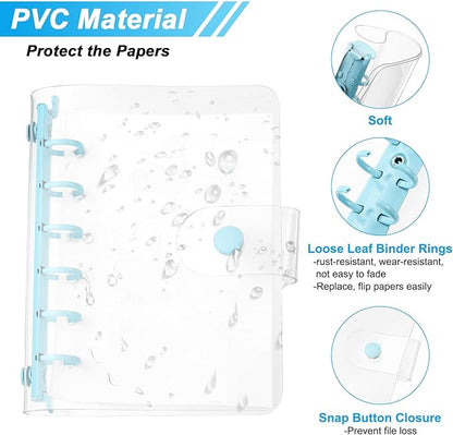 PATIKIL A7 Clear Binder Cover, Soft PVC Loose Leaf Binder Protector Refillable Notebook Shell with Snap Button Closure and 6 Rings for DIY Meeting Notebook Folder, Blue