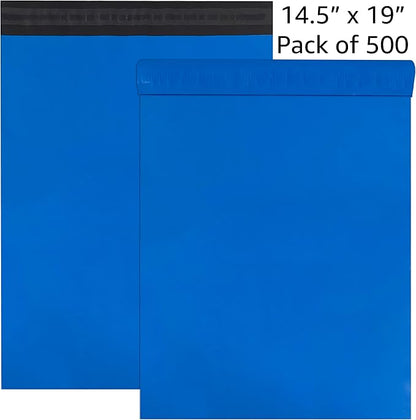 Colored Poly Mailers Pack of: Be creative with your packaging with Colored mailers (Blue, 14.5" x 19" pack of 500)