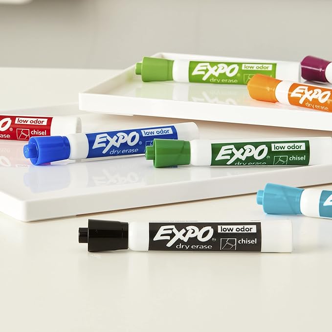 EXPO Low Odor Dry Erase Markers, Chisel Tip, Assorted Colors, Pack of 36 - Ideal for Classrooms, Offices & Home Offices