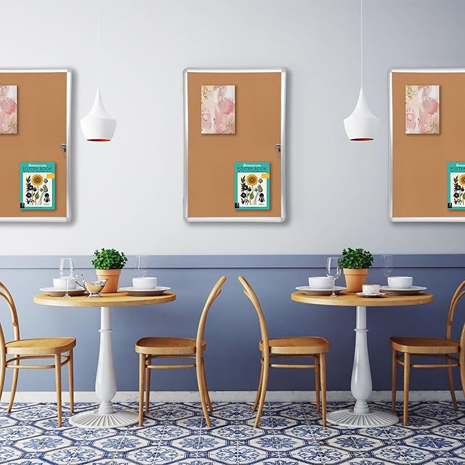 Magula 36"x24" Enclosed Cork Bulletin Board Tamper-Proof Dispaly Case, Aluminium Frame, Shatter Resistant Lockable Bulletin Board, Enclosed Cork Board for School, Office, Commercial, Hospital etc