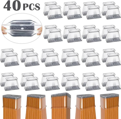 Chair Leg Floor Protectors Rectangle Chair Leg Protectors for Hardwood Floors Silicone Pads Covers to Protect Floors(Clear-40 Pcs, Rectangle M Fit (W:3/4" ~ 1",L:1-1/8"~1-1/2")