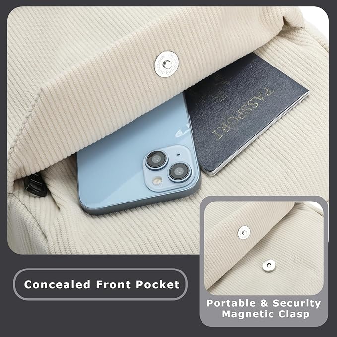 YGR Laptop Backpack for Women and Men, Waterproof Lightweight Travel Daily Rucksack Casual 15.6 inches Computer Bags for College, White Corduroy