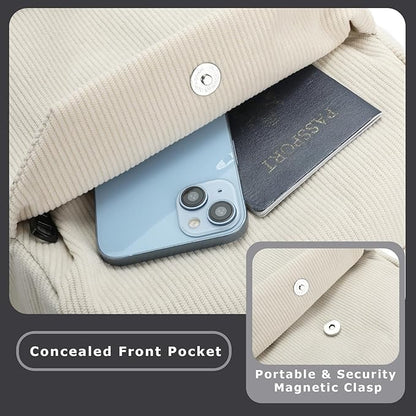 YGR Laptop Backpack for Women and Men, Waterproof Lightweight Travel Daily Rucksack Casual 15.6 inches Computer Bags for College, White Corduroy