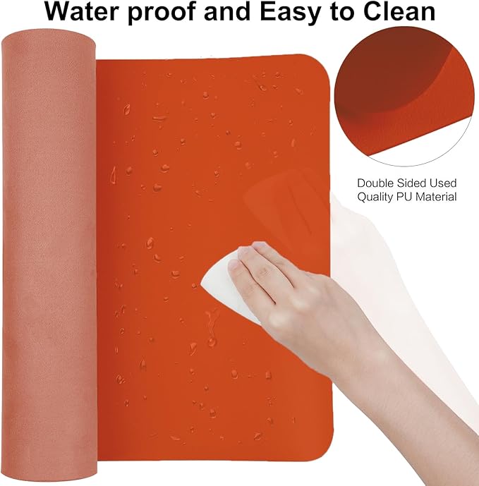 ‎Boutilon Leather Desk Pad 35"x 17" Non-Slip Mouse Pad,Office Desk Mat,Waterprooft PU Leather Desk Blotter,Desk Pad Protector,Desk Writing Pad for Home Office Decor (L-Orange H,35"x 17")
