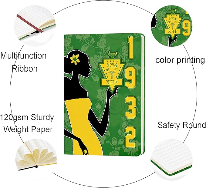 AKA Sorority Gift Leather Notebook for Women Girls Pink and Green Greek Sorority Journal Notebook Sisterhood Graduation Gift (1932)