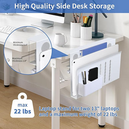 LUKETURE Desk Side Storage, Steel Side Desk Organizer, No Drill Laptop Holder, Clamp on Laptop Mount with Pen Holder, Table Hanging Storage for Home Office, Fits Flat Edge Tables 0.3" to 2.8"