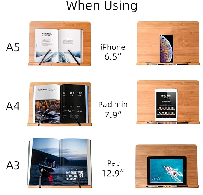 wishacc Book Stand XL-Large Size 15.4" x 11.0" Main Board-Adjustable Foldable Book Holder with Page Holder Clips - Holds Cookbooks, Receipe Books, Textbooks, Tablets, Laptops, Music Books, Documents