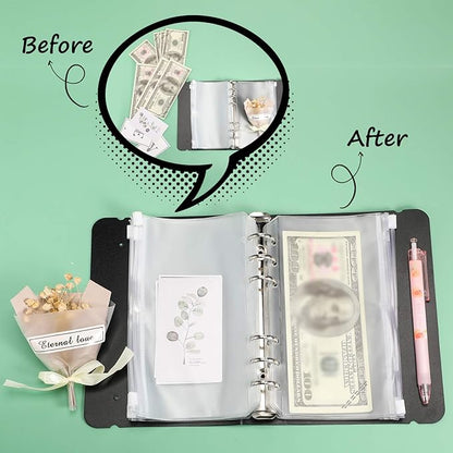 60 Packs A6 Size 6 Holes Binder Pockets Plastic Binder Zipper Folders Waterproof 6 Holes Zipper Loose Leaf Bags for Documents Notebooks Cards